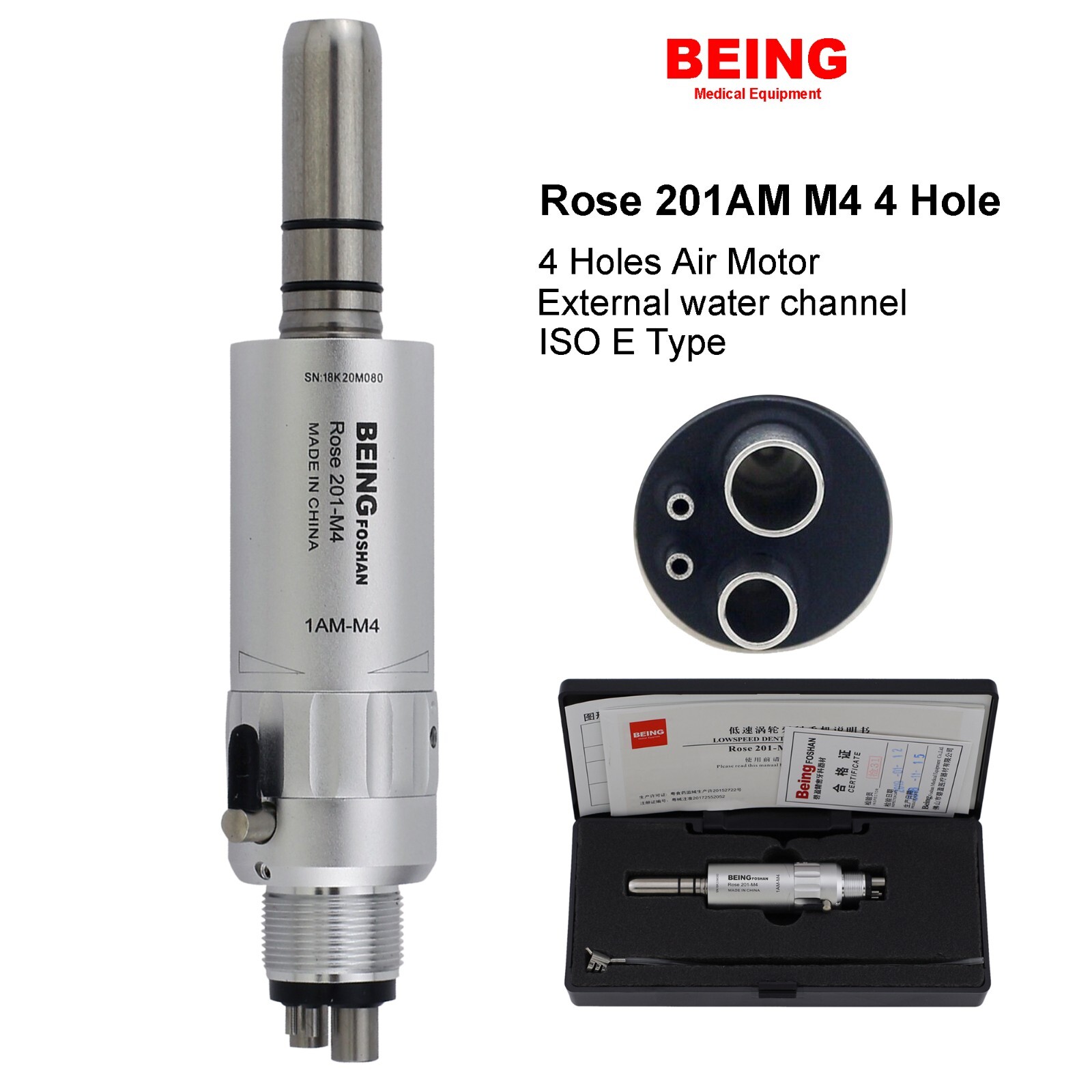 BEING Dental Air Motor 4 Hole Contra Angle Straight Handpiece Low Speed KAVO NSK
