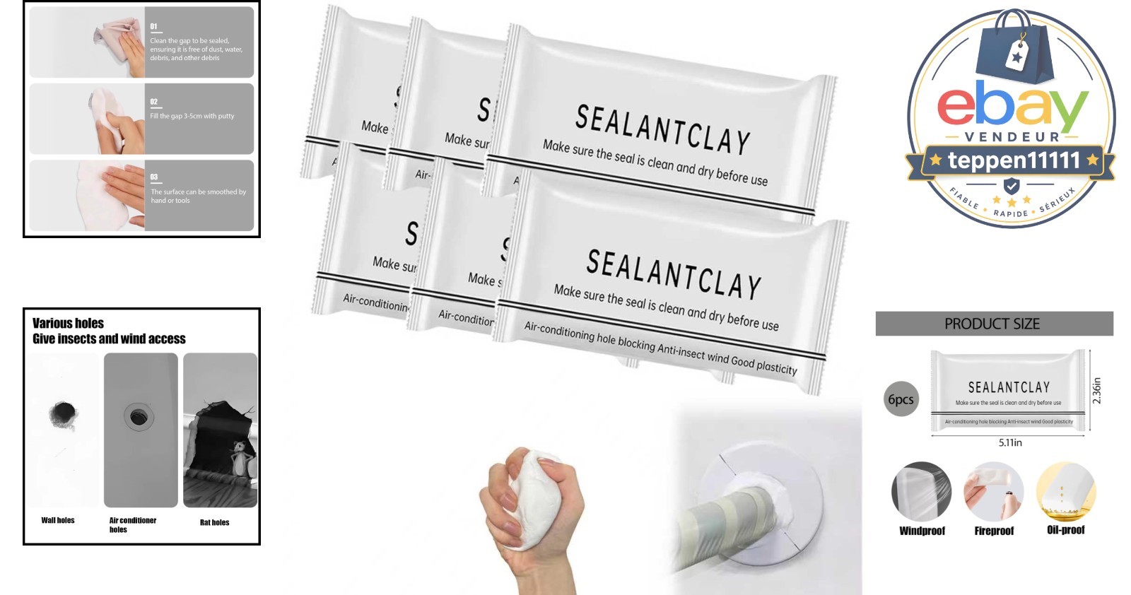 Moldable Sealant Clay 6 Pack White Waterproof Fast Drying Putty