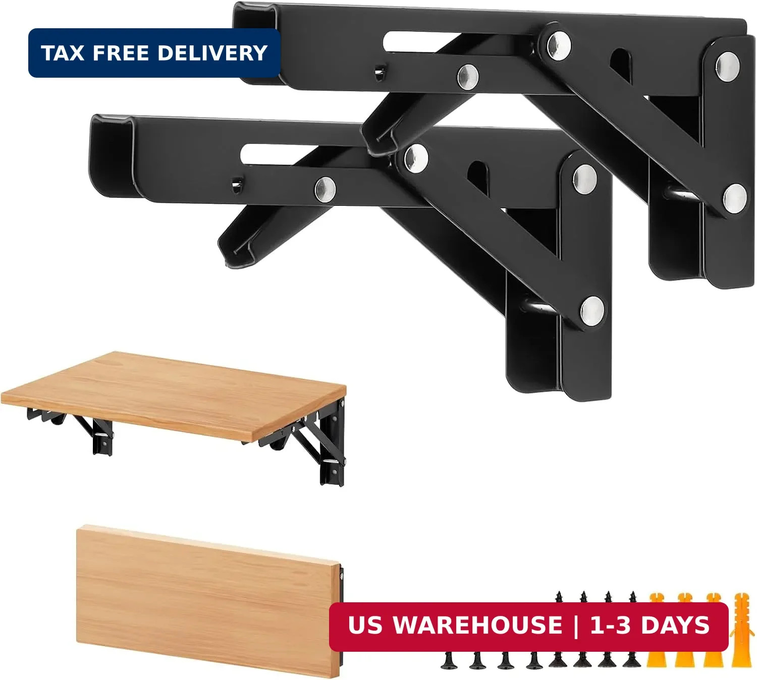 6 Inch Folding Shelf Brackets, 2 Pack (1 Pairs) Heavy Duty Metal Collapsible Wal