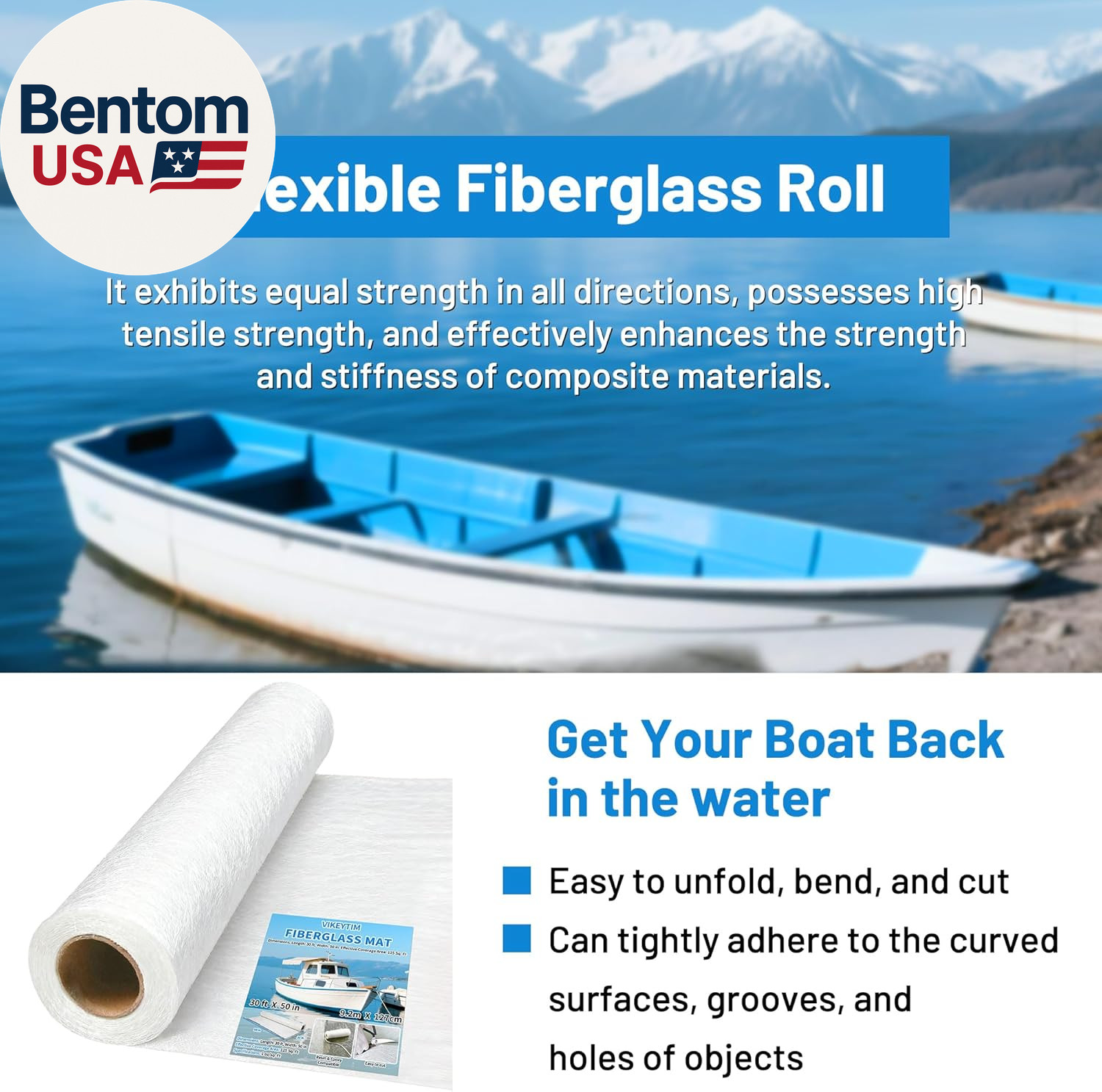 Fiberglass Mat 50 in X 30 Ft, 125 Sq. Ft Fiberglass Chopped Strand Mat Resin & E