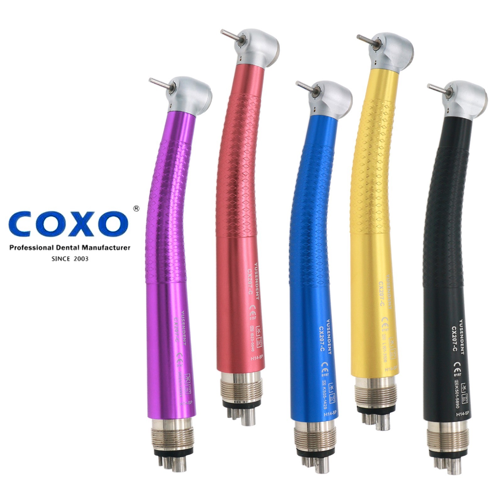 US COXO Dental CX207-C H14 High Speed Air Turbine Colorful Handpiece 4 Hole M4
