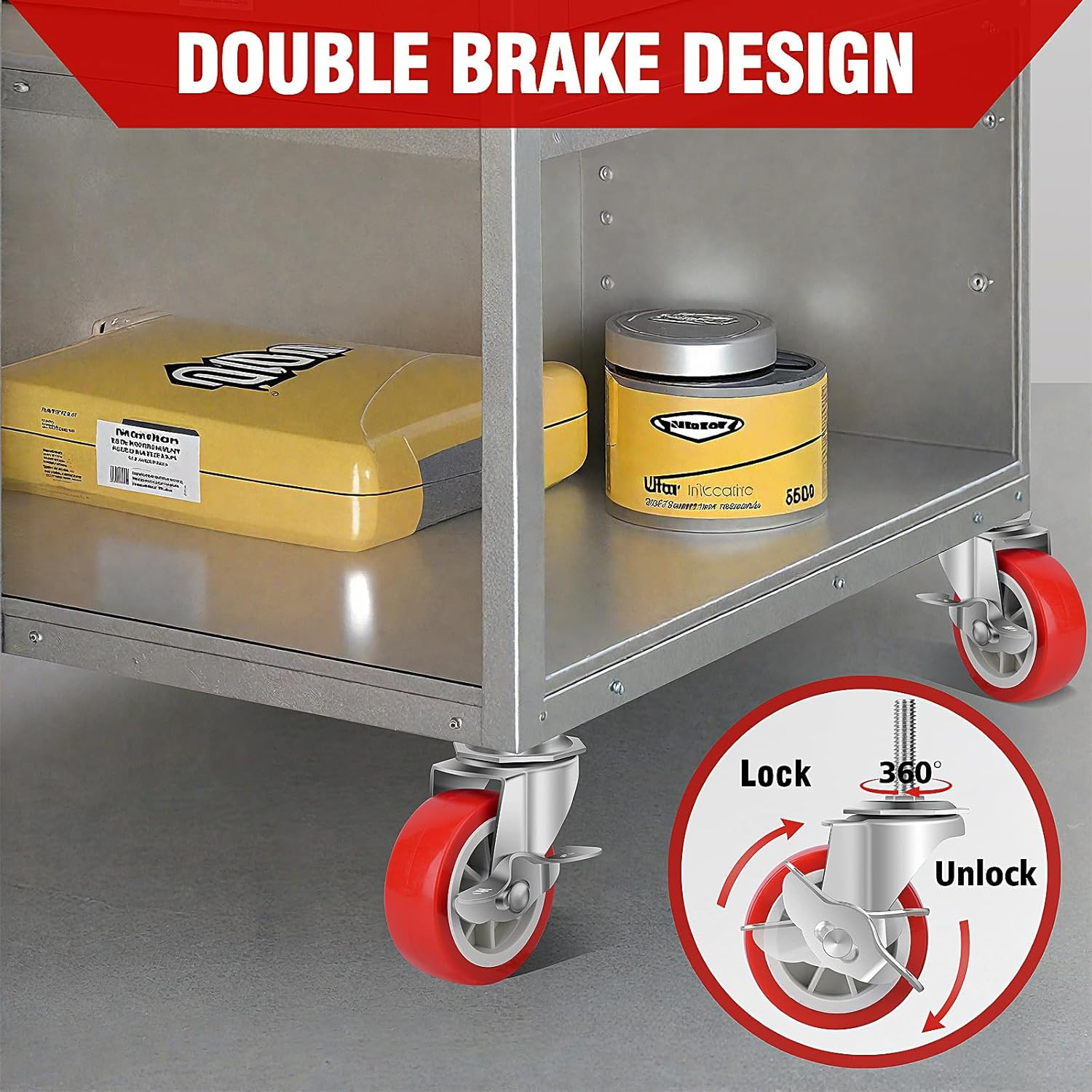 3 Inch Stem Casters Swivel Wheels with Brake Locking Set of 4 600lb 3/8