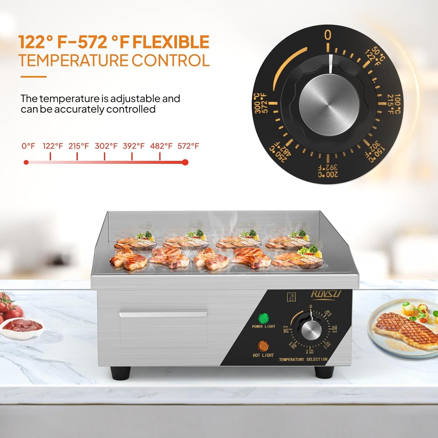 ROVSUN 14″ Commercial Electric Griddle 1500W Countertop Flat Top Grill 122℉-572℉