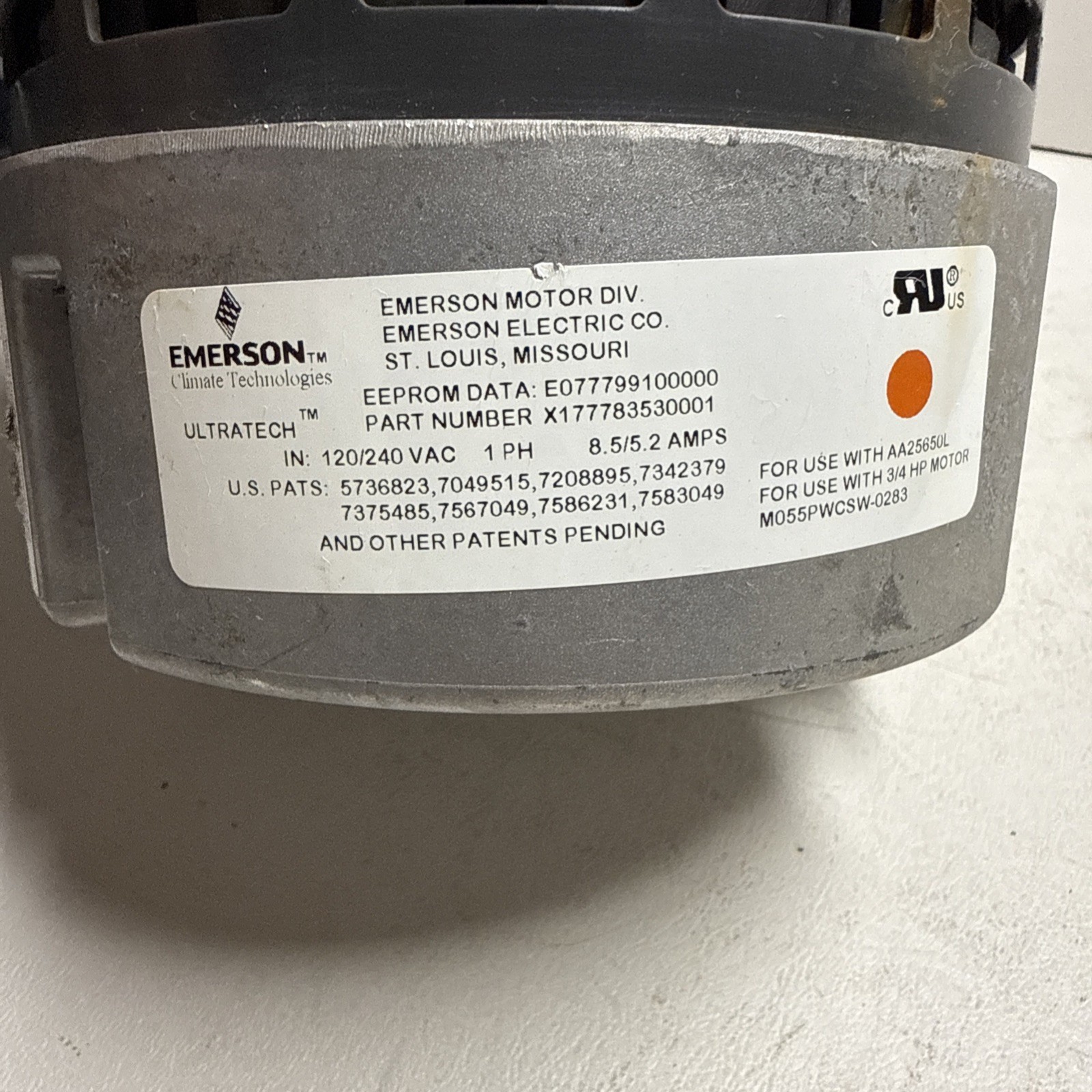 EMERSON ULTRATECH M055PWCSW-0283 HP 3/4 C10385405 H386042920 (AB 1144) B4