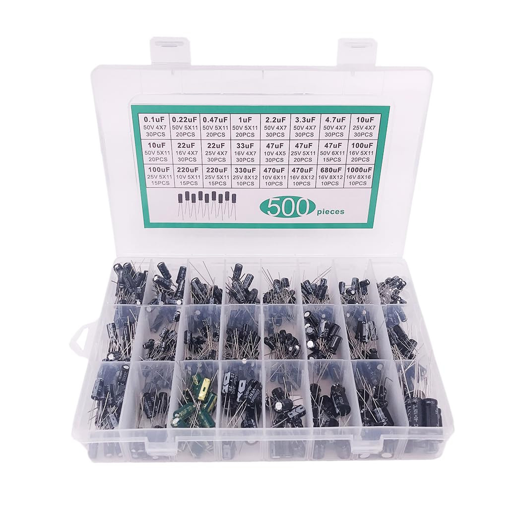 Hiletgo 500Pcs Electrolytic Capacitor Assortment Kit Box 0.1Uf-1000Uf 24 Values