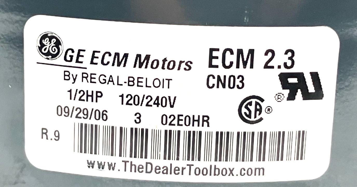 GE ECM2.3 CN03 Wired for D341314P02 MOT09230 1/2HP 200/230V CCWLE used #J294