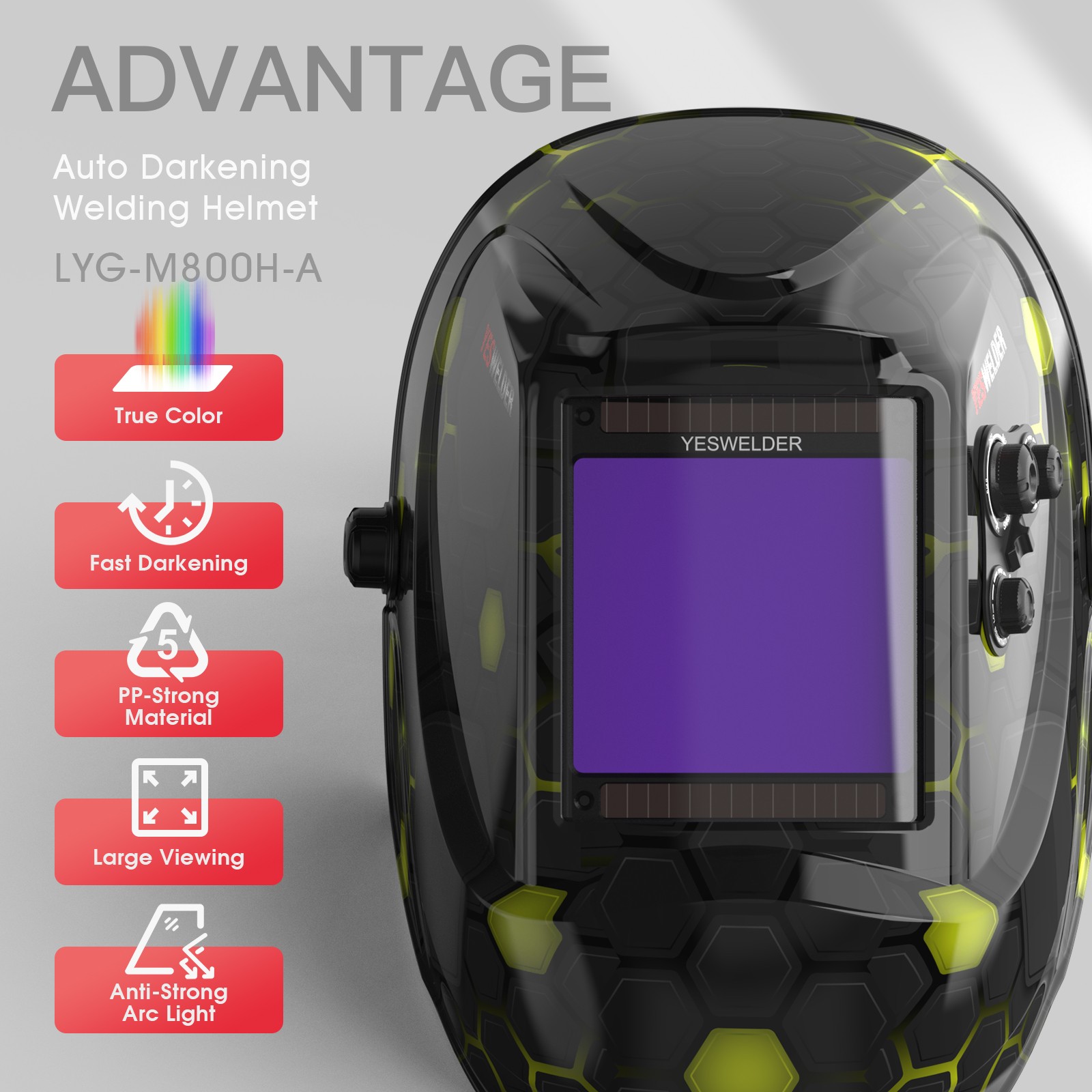 YESWELDER True Color Auto Darkening Lens Welding Helmet WELD/ GRIND/ CUT