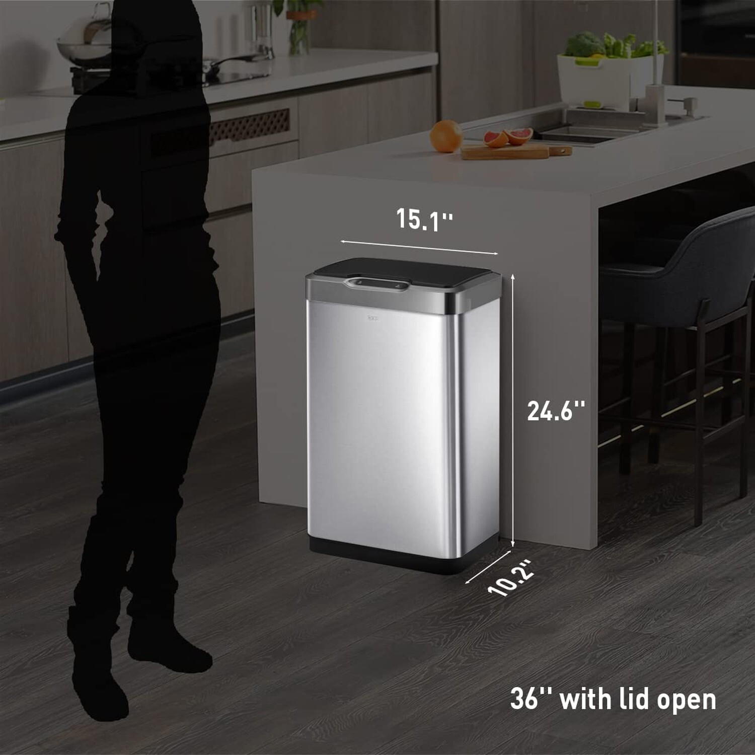 EKO Mirage-T 50 Liter / 13.2 Gallon Touchless Rectangular Motion Sensor Trash…