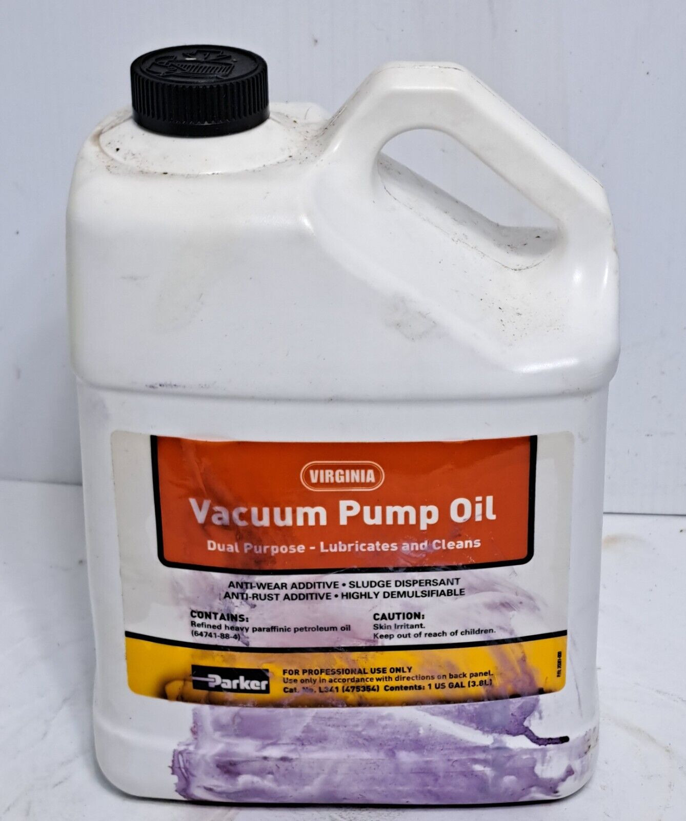 PARKER L341 VACUUM PUMP OIL VIRGINIA Dual Purpose Lubricates & Cleans 1 Gallon