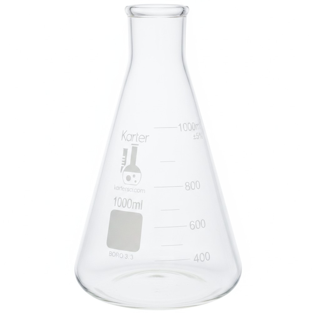 1000ml Erlenmeyer Flask, 3.3 Borosilicate Glass, Karter Scientific (Single)