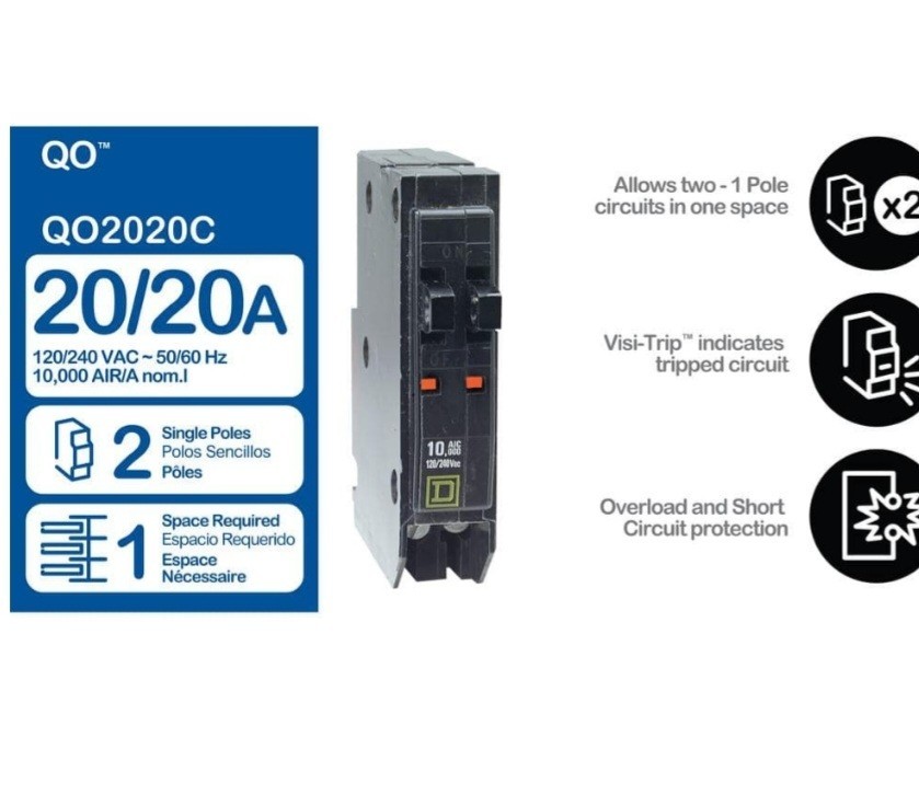 Sealed Square D QO2020 QO2020C Twin/Tandem 20 amp 2 Single Poles Breaker New