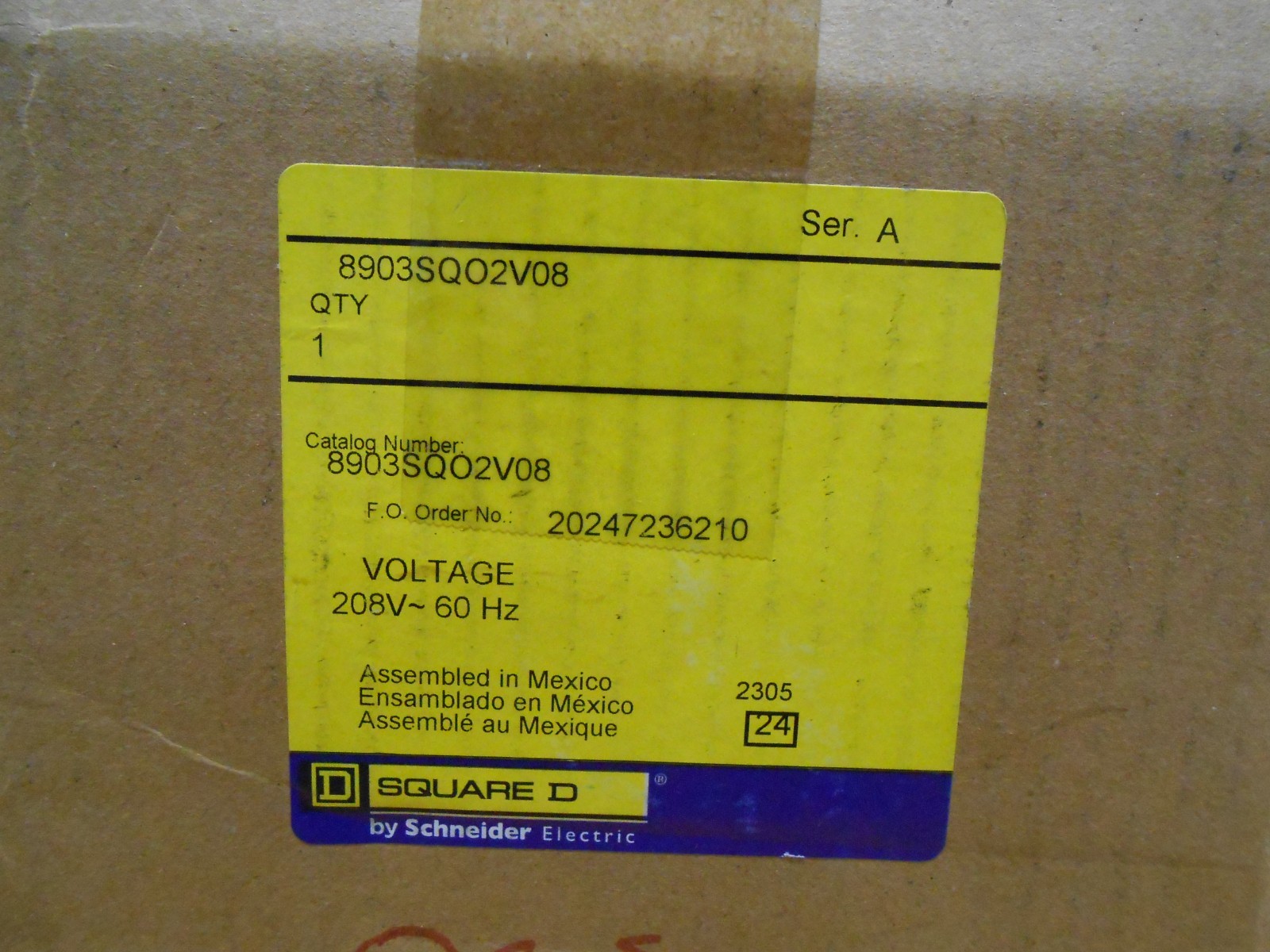 SQUARE D 8903SQO2V08 LIGHTING CONTACTOR ELECTRICALLY HELD 208V COIL (2 AVAIL)
