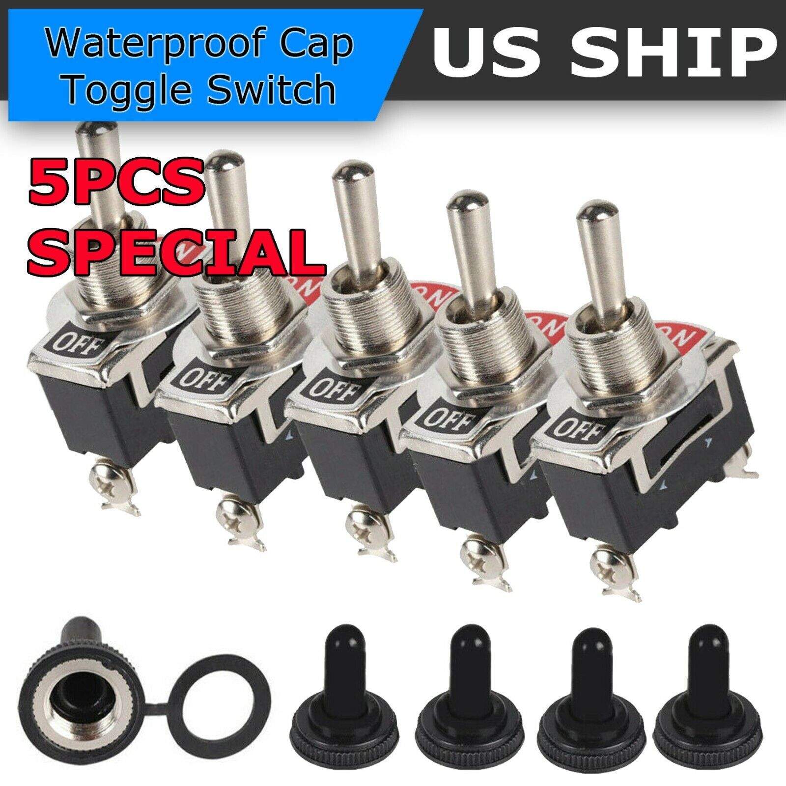 5X Toggle SWITCH ON/OFF Heavy Duty 15A 250V SPST 2 Terminal Car Boat Waterproof*