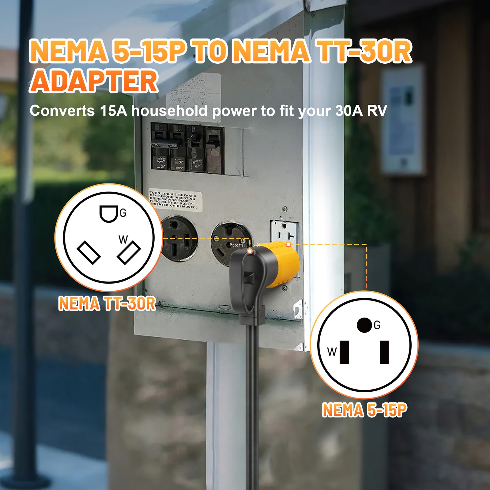 NEMA 5-15P to TT-30R RV Adapter 15A to 30A 110V Power Converter Plug for Camper