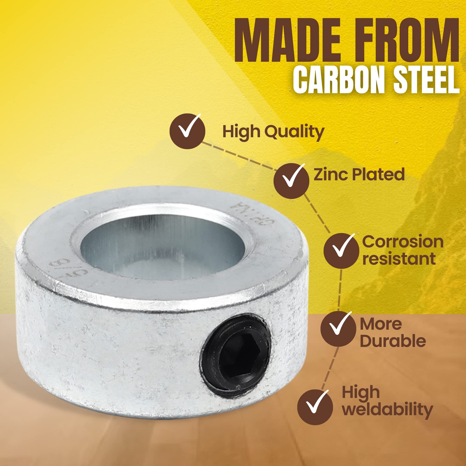 (4-Pack) 5/8” Bore Solid Steel Shaft Collars with Zinc Plated Coating – Durab…