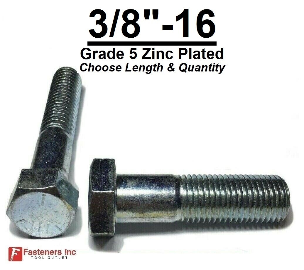 3/8-16 Hex Bolt Zinc Plated Grade 5 Cap Screw Coarse Thread (All Lengths & Qtys)
