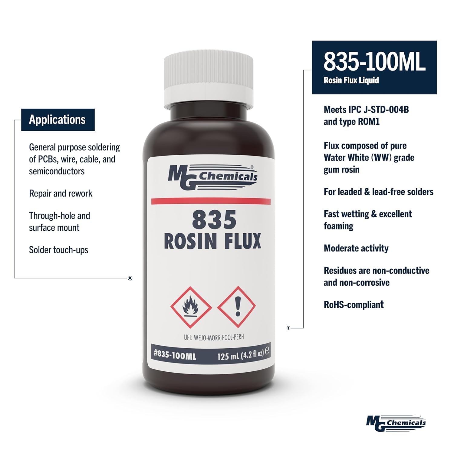 835 Liquid Rosin Flux, for Leaded and Lead Free Solder, 125 ml Bottle