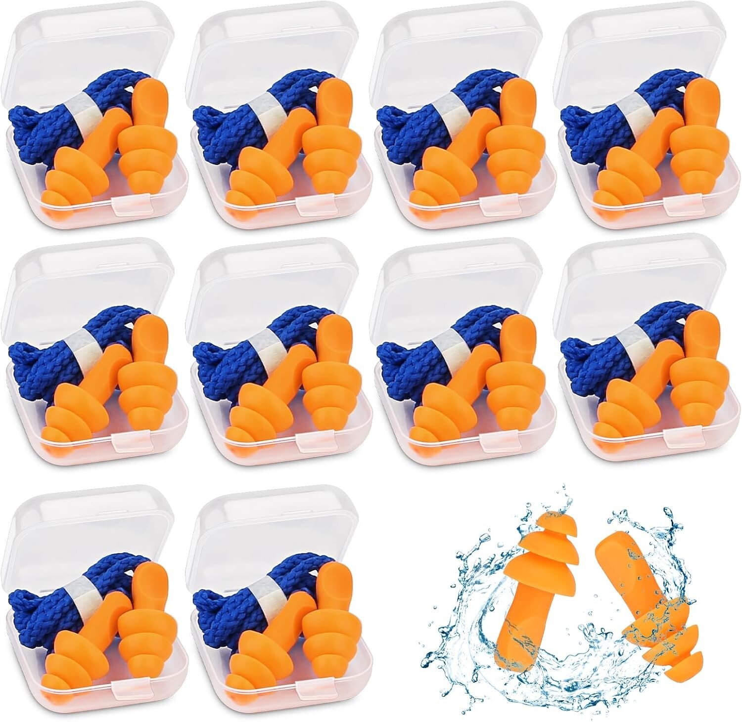 10 Pair Silicone Corded Ear Plugs Reusable Shooting Hearing Protection with Cord