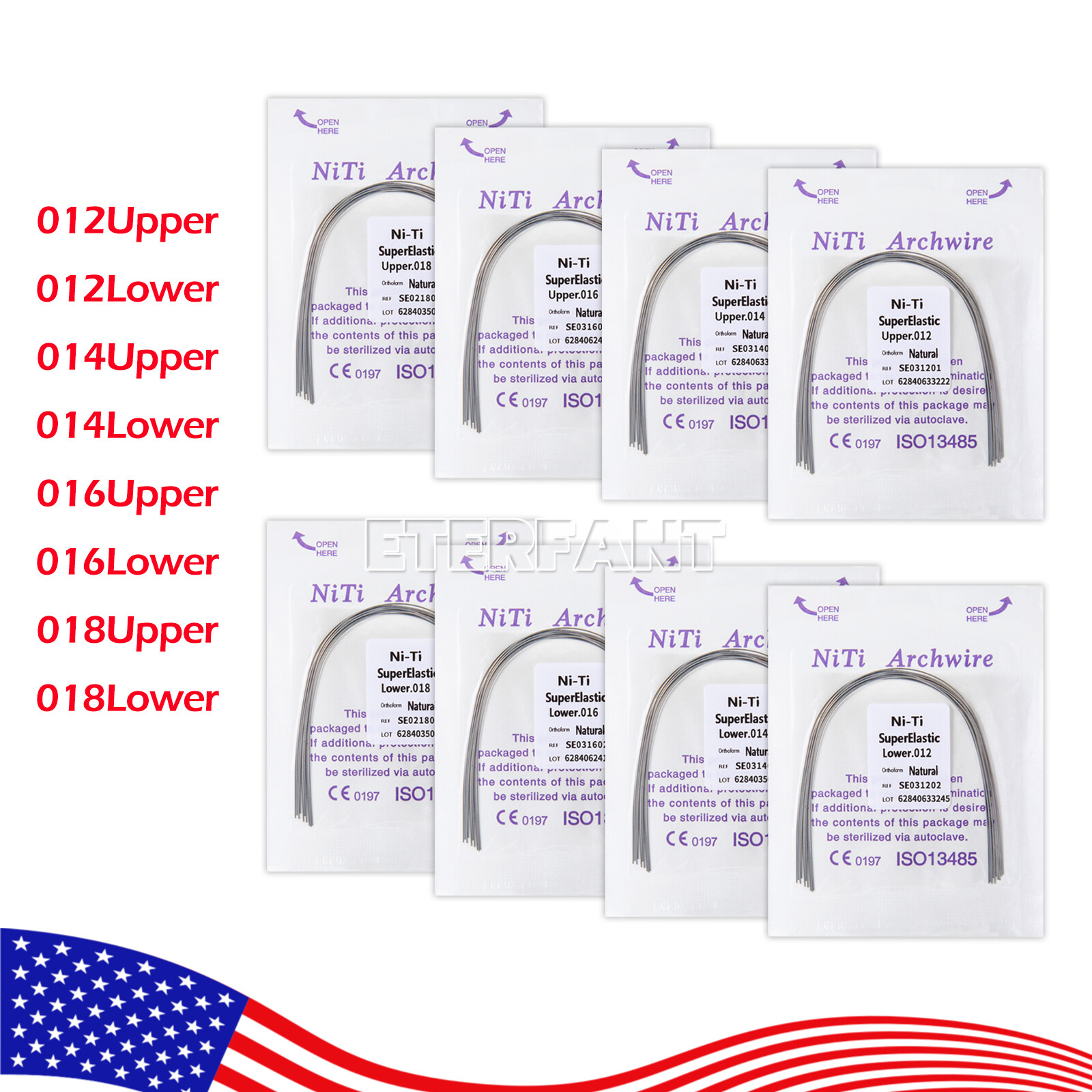 ETERFANT Dental Ortho Arch Wires Super Elastic NITI/Stainless Steel 10pcs/ pack