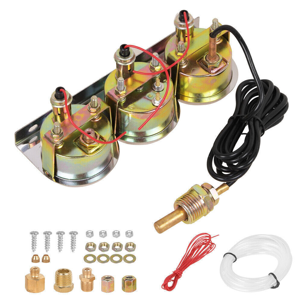 3 in1 52mm 2″ Chrome Car Triple Gauge Set Kit Water Temp Oil Pressure Volt Meter