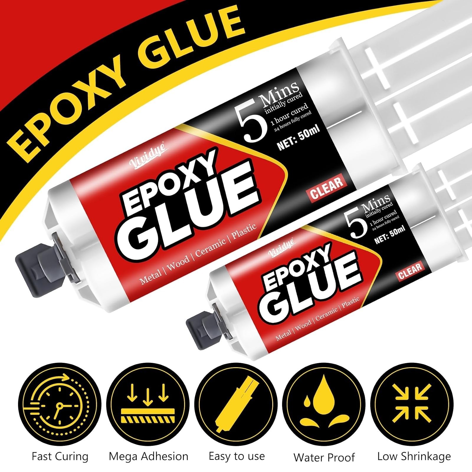 5 Minute Epoxy Glue, Fast Curing 3.4oz Adhesive for Metal, Plastic, Glass
