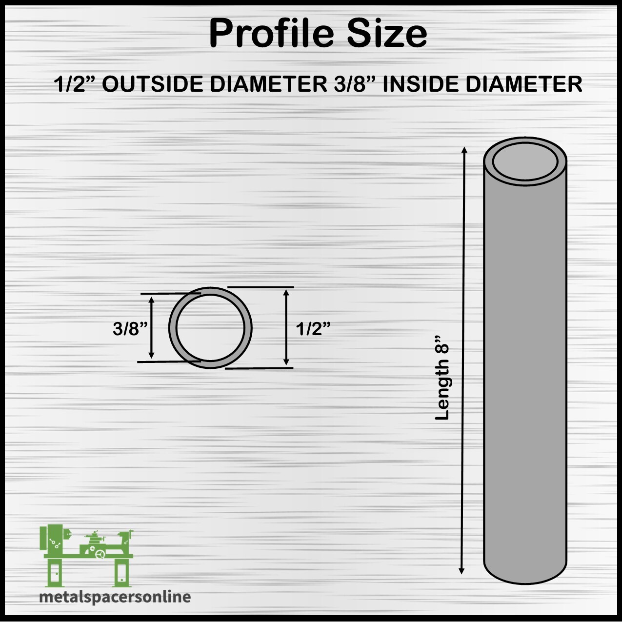 Aluminum Spacer-Tubing- 1/2″ OD x 3/8″ ID x 8″ Long–Fits M10 or 3/8″ Bolts