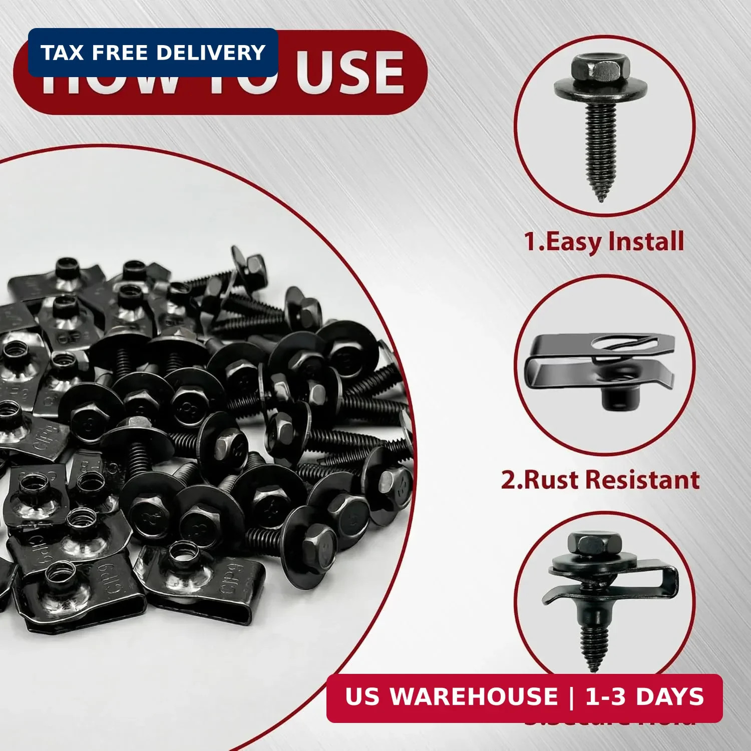 50 Pcs Automotive Body Bolts/Screws & U-Nut Clips Kit, Multipurpose Fender Bolts