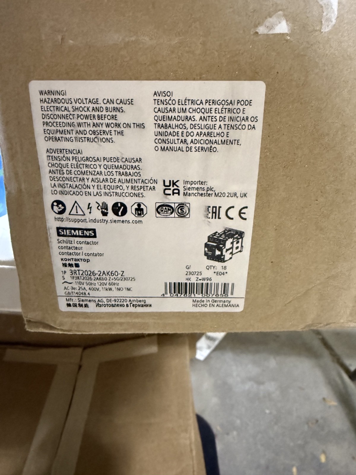 1x NEW SIEMENS 3RT2026-2AK60 3p 25a Contactor W/ 120vAC Coil – OEM SIEMENS – QTY