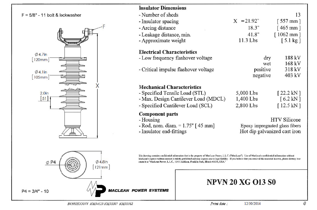 Insulator Vertical Line Post Maclean NPVN20XGO13S0