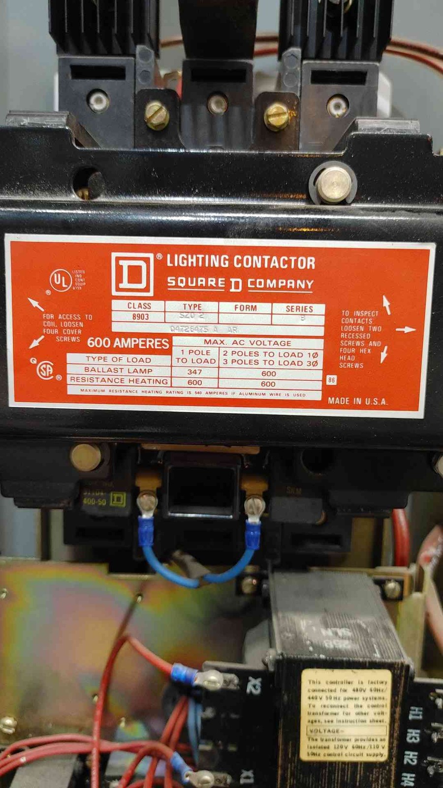 Square D 8903 SZO2 600A 600V 3-Pole Electrically Held Lighting Contactor
