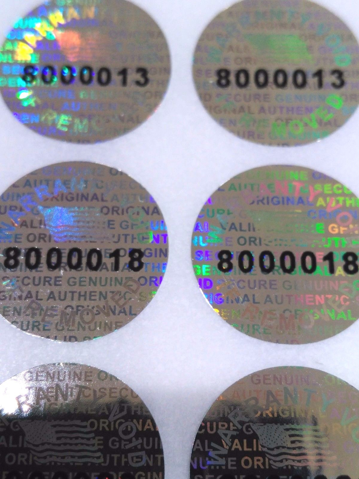 200 ROUND Pair serial 14 MM TAMPER EVIDENT SECURITY VOID HOLOGRAM LABELS SEALS