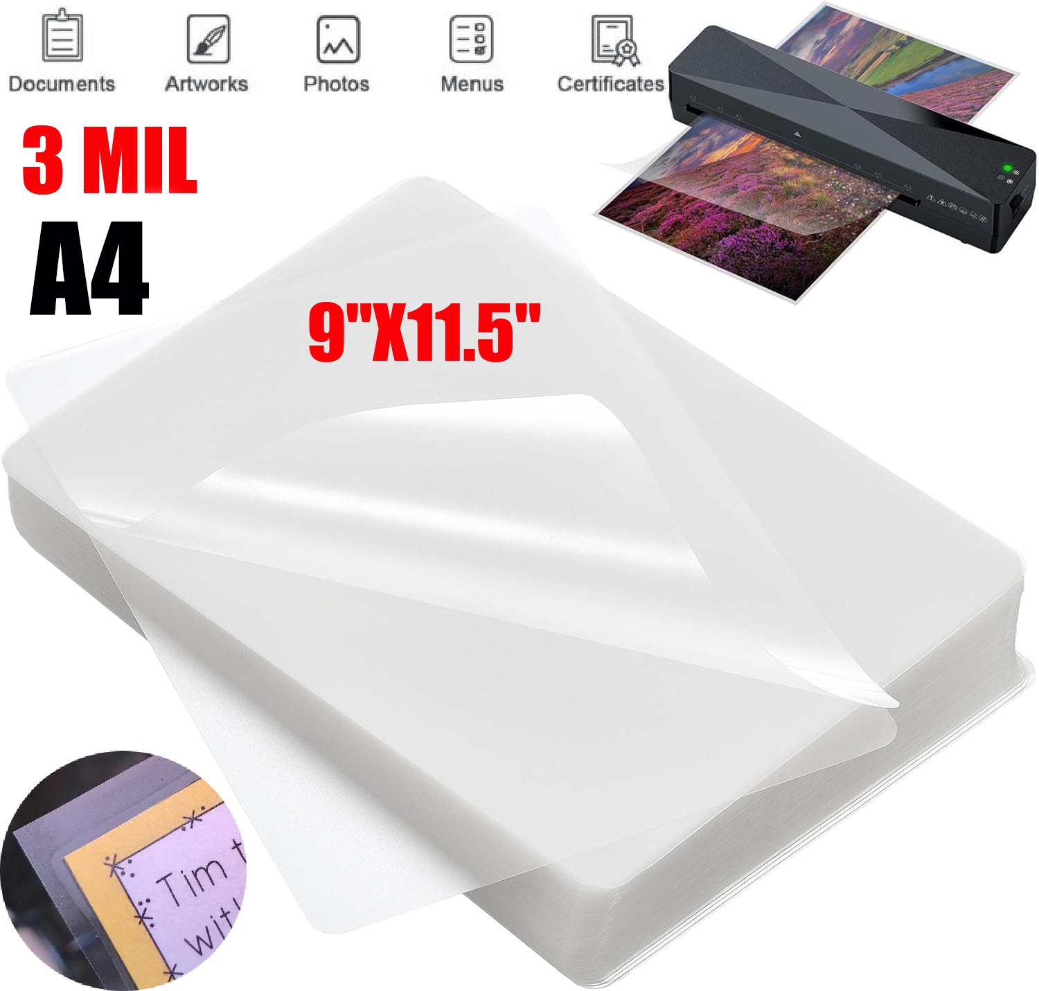 3 Mil Clear Thermal Laminating Pouches Letter 9″x11.5″ Size Laminator Sheets US