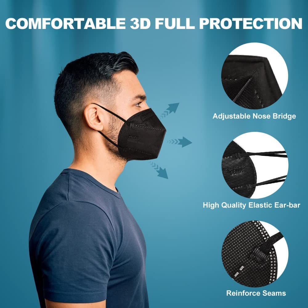 CHGD Kn95 Face Mask Black,5 Layer Cup Dust 1 Count (Pack of 60), Black-60pcs
