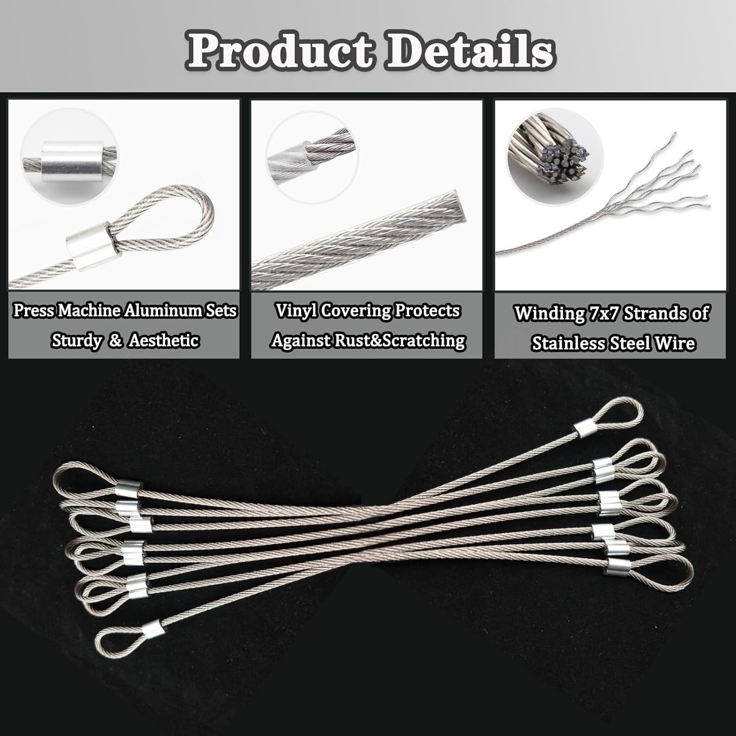 Stainless Steel Cable with Loops, Vinyl Coated Wire Rope Lanyard Lock Security C