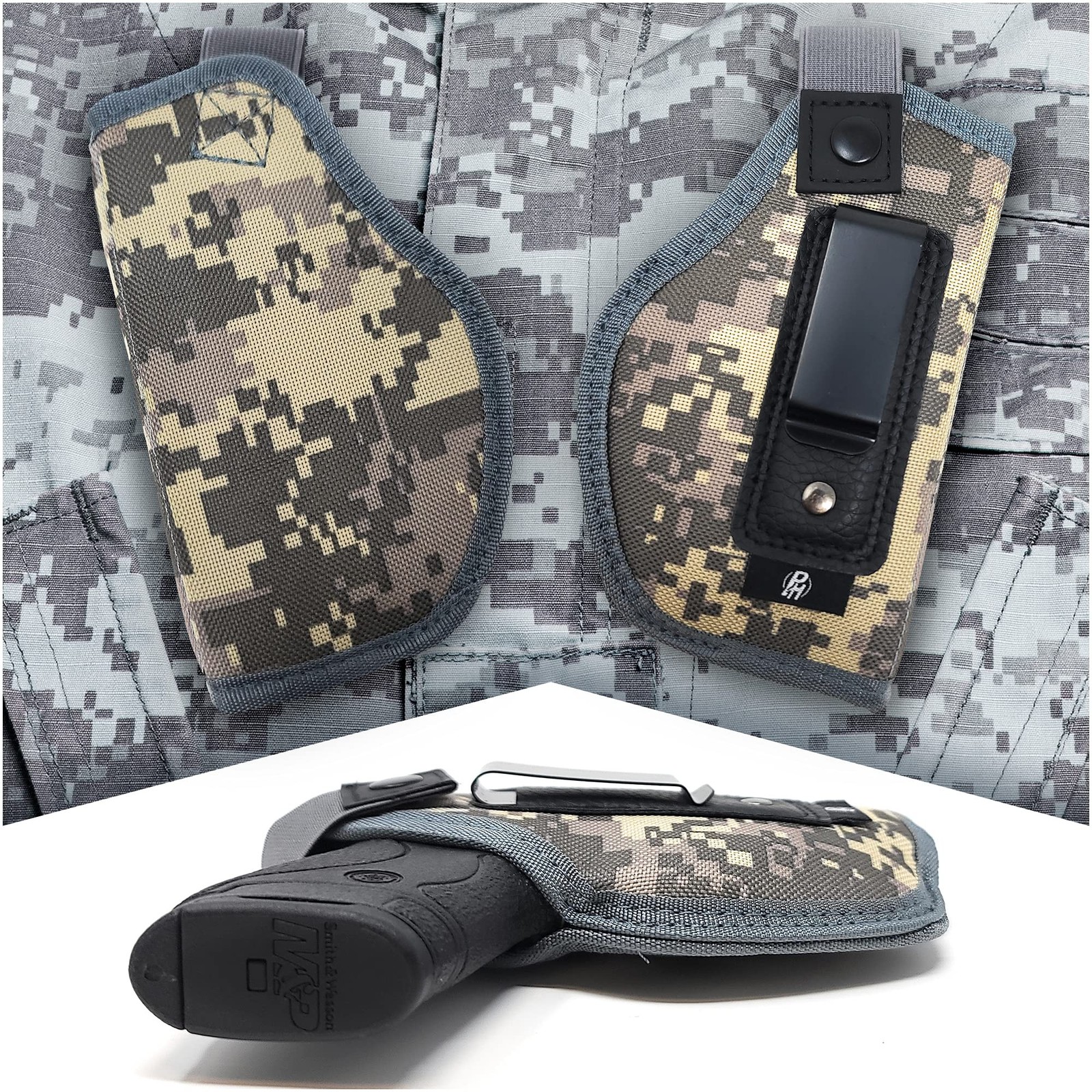 PH Tactical IWB Gun Holster Concealed Carry Camo Nylon Compact 9mm 380 Clip