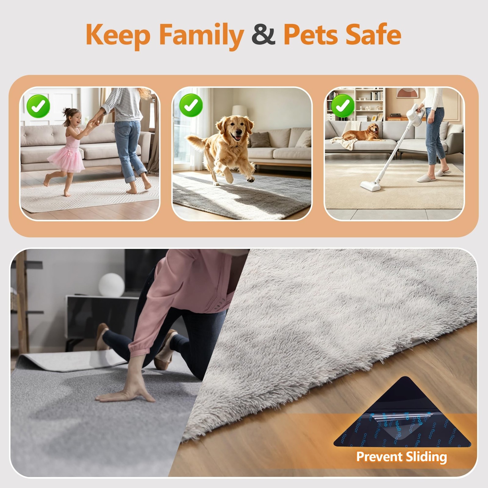16 Pcs Rug Tape,Anti Slip Rug Pads Grippers for Hardwood Floors and Tiles,No …