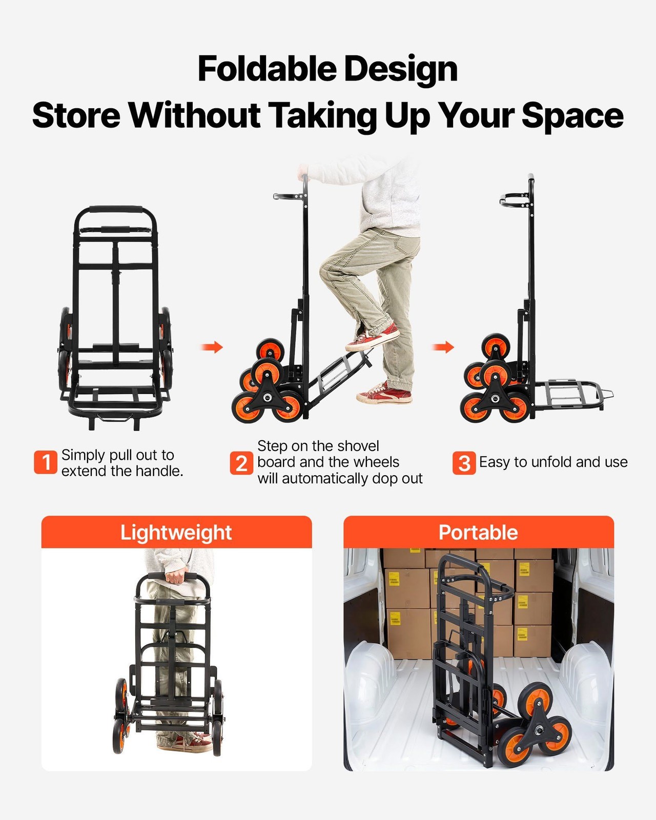 220lb Stair Climber Dolly: Carbon-Steel Frame, 6-Wheel Tri-Mode Hauling Cart