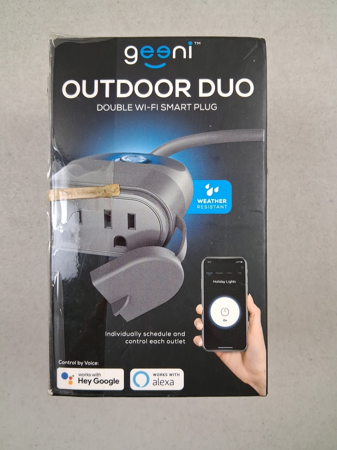 Geeni Outdoor Duo Wi-Fi Smart Plug Weatherproof Dual Socket Wireless Remote