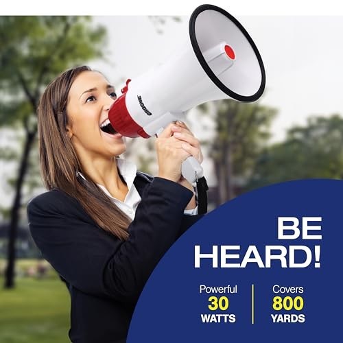 Portable Megaphone Bullhorn 1000 Yard Speaker Rechargeable 1800mAh USB-C Siren