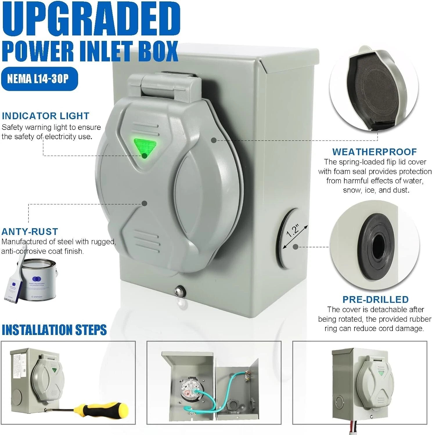 and Power Inlet Box, 25FT Generator Cords 30 Amp,125V/250V Generator Power Co…