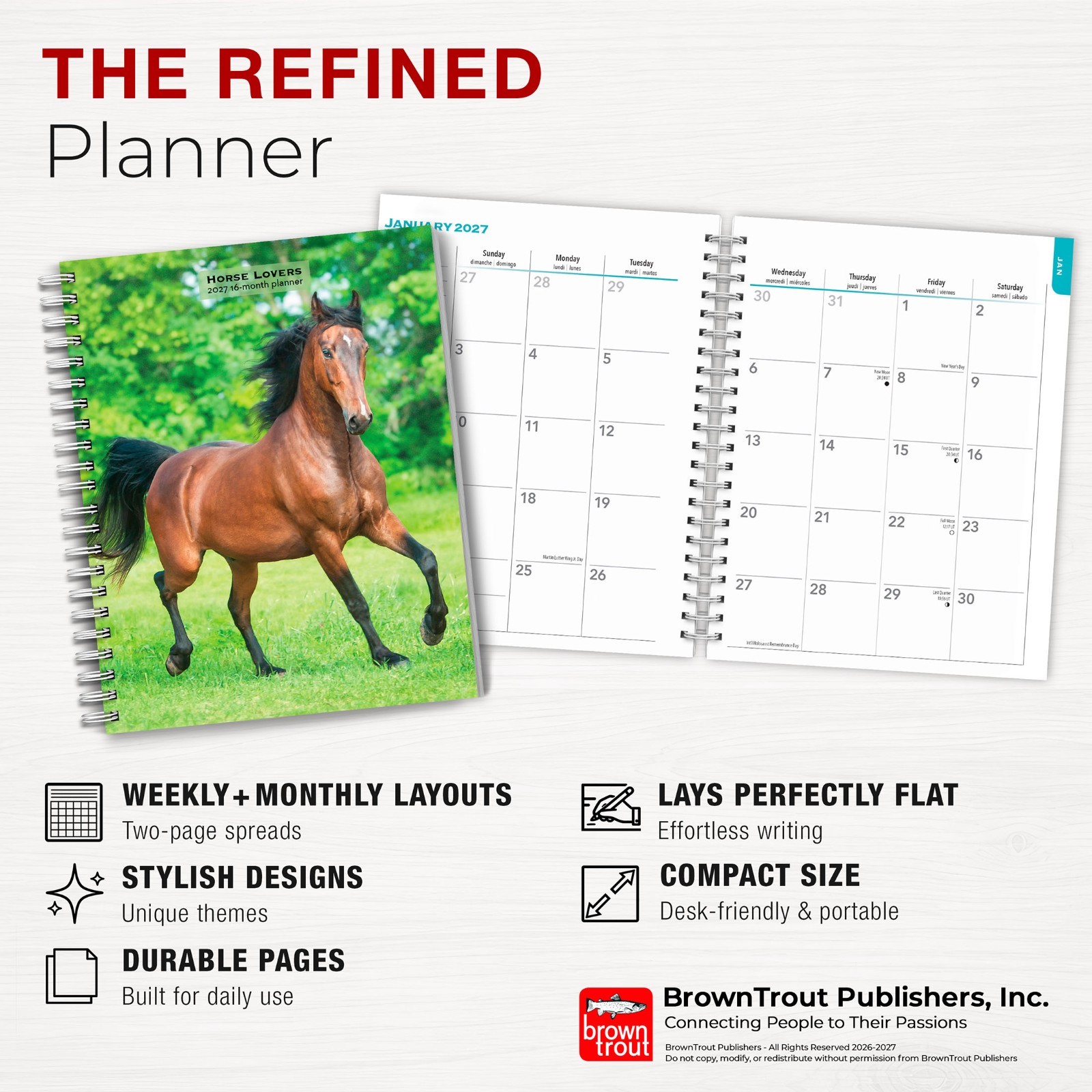 Horse Lovers | 2027 6×7.75″ Spiral-Bound Wire-O Engagement Planner Calendar