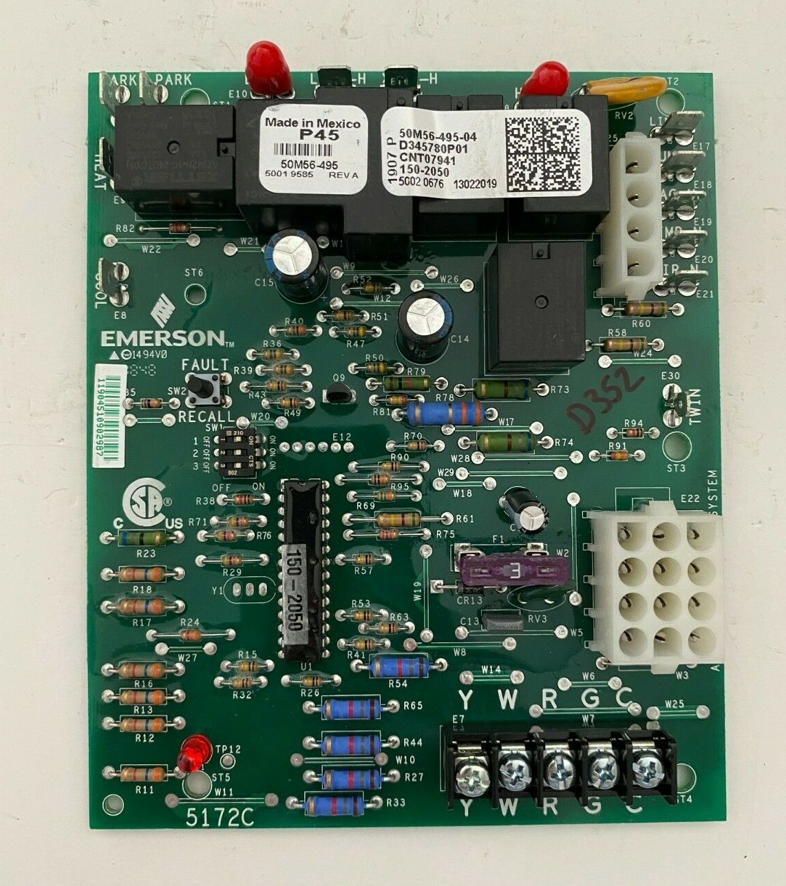 Trane D345780P01 Control Circuit Board Emerson 50M56-495 P45 used #D352