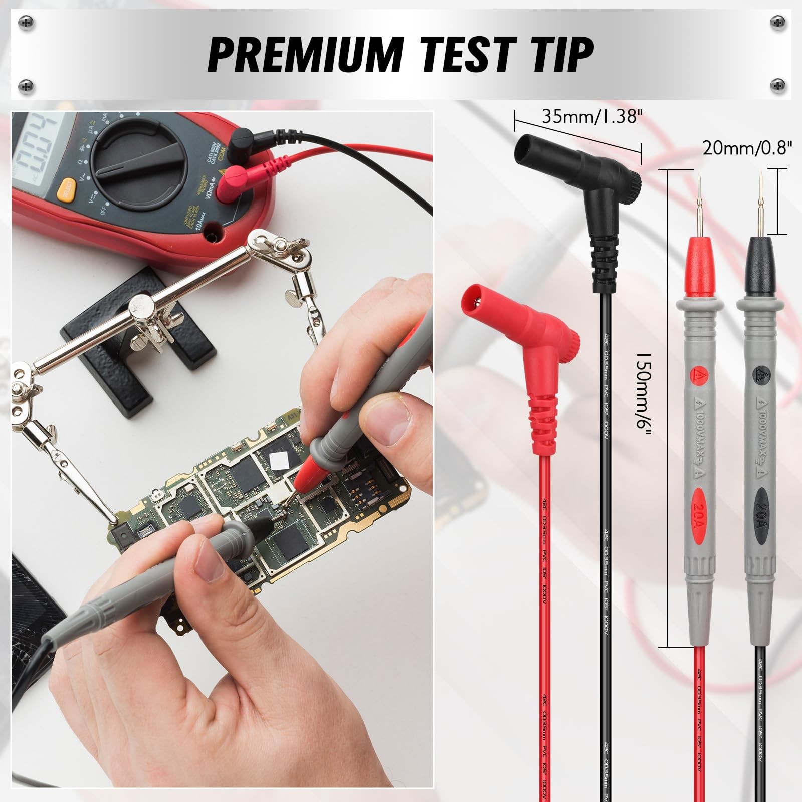 SWANLAKE 11-Piece Multimeter Test Leads Set, CAT III 1000V 20A 11PCS