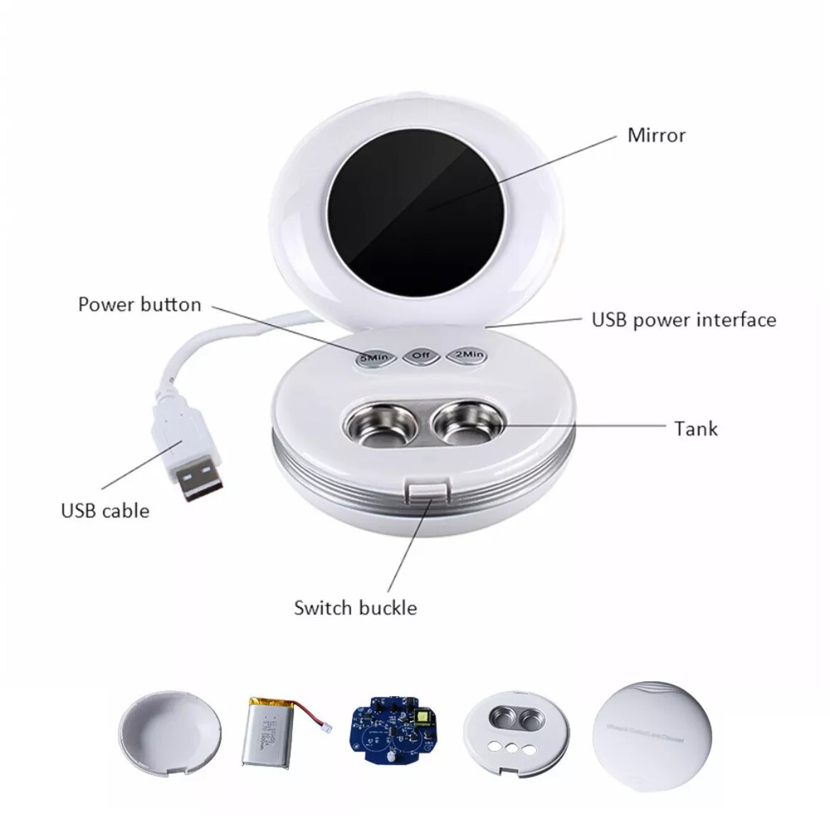 Portable USB Ultrasonic Contact Lens Cleaner CE-3500 for Daily Use Travel SILVER