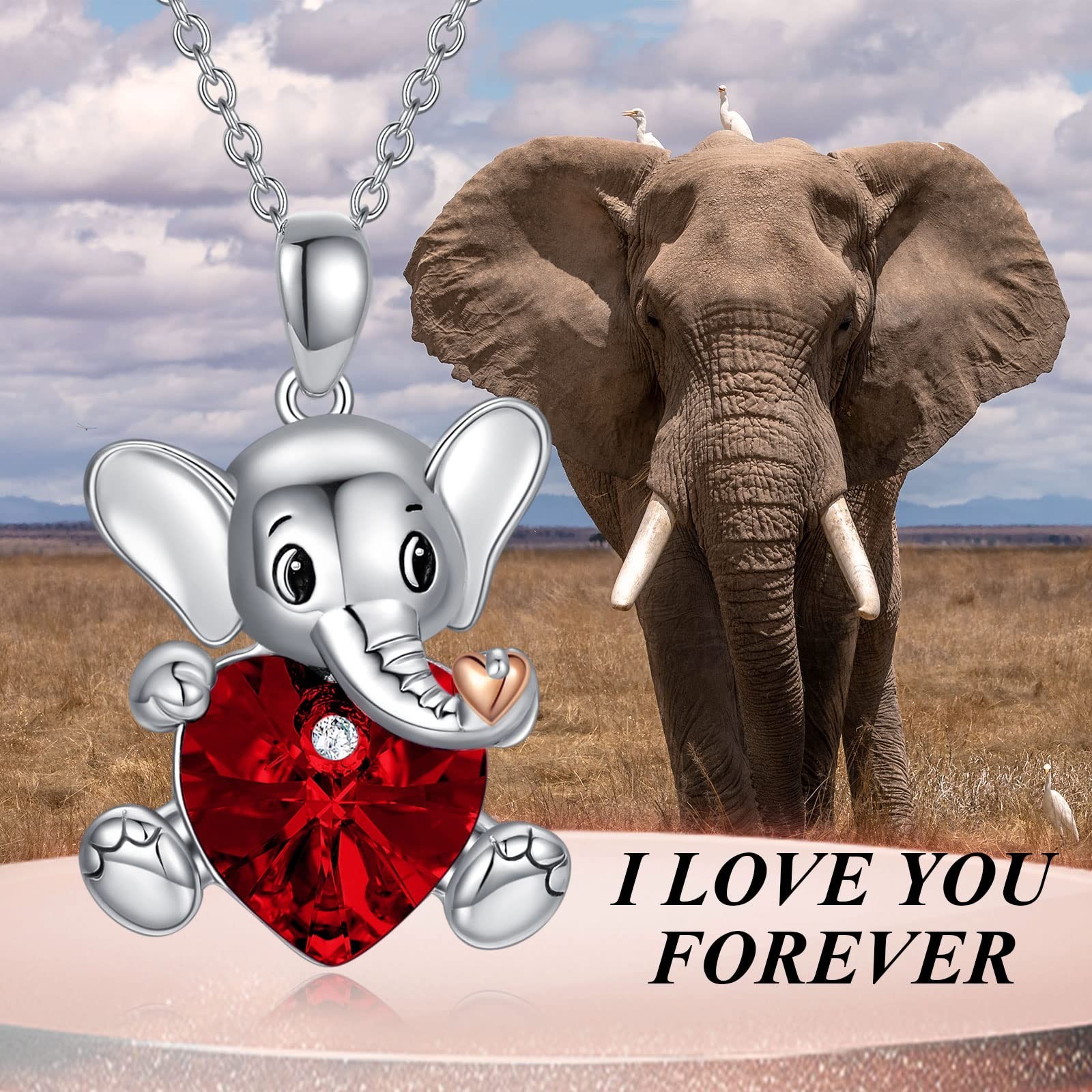 AOBOCO Sterling Silver Elephant/Koala/Panda Cute Animal Heart Pendant Necklac…