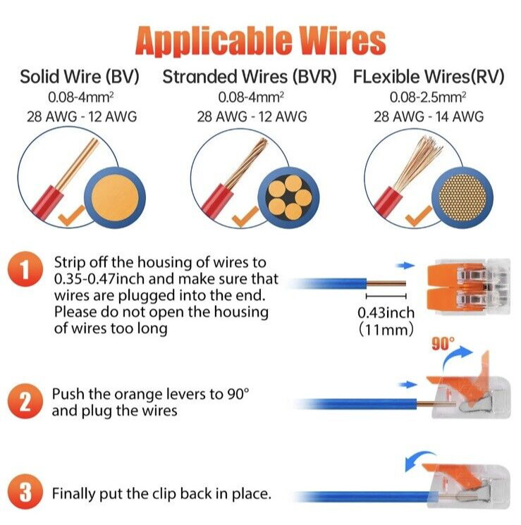 Lever Nut Compact Splicing Wire Connectors – 2/3/5 Conductor Set 75Pcs 221-412