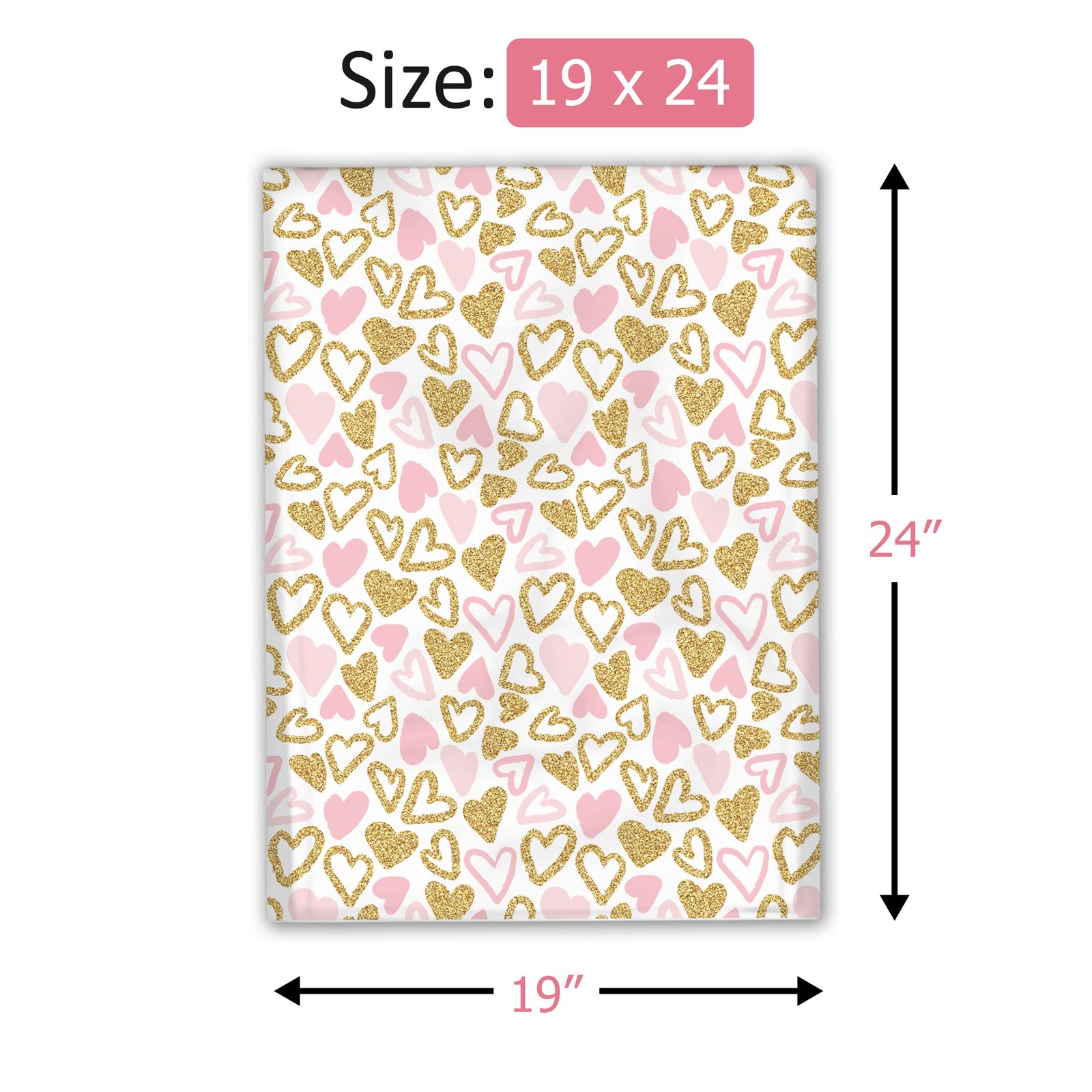 19×24 (25) Pink Hearts Designer Poly Mailers Waterproof Self Sealing Tear Res…