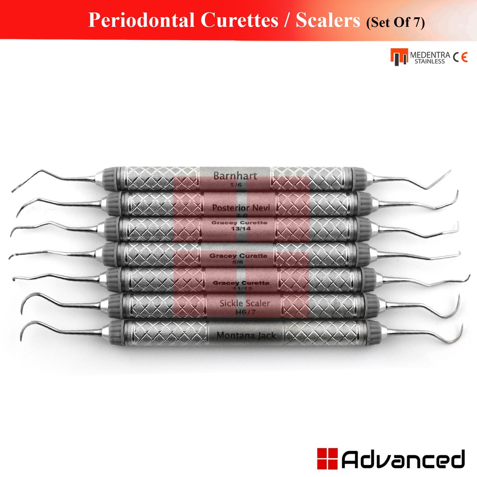 7Pcs Dental Scaling Instruments Set Periodontal Universal Curettes & Scalers Kit