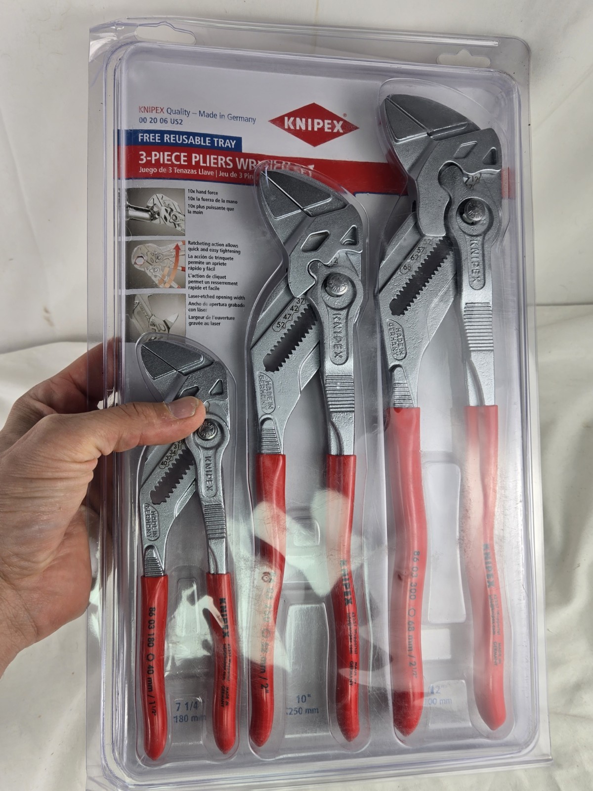 KNIPEX 00 20 06 US2 3-Piece 7, 10 and 12 Pliers Wrench Set