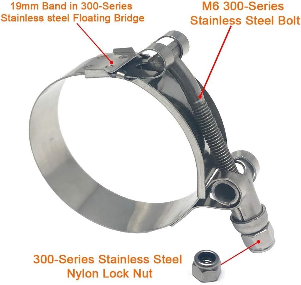2 Pack 3.25 Inch Stainless Steel T-Bolt Hose Clamps, Clamp Range 89-97mm for …